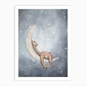 Good Night Giraffe On The Moon Art Print
