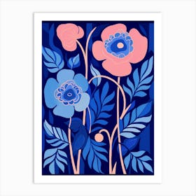 Blue Flower Illustration Peony 3 Art Print