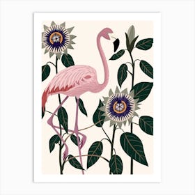 Lesser Flamingo And Passionflowers Minimalist Illustration 4 Art Print
