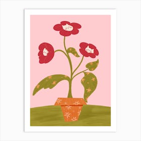 Flower Pot - Cats in Flowers - Floral Cat Art Art Print