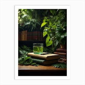 Green Tea In The Library Art Print