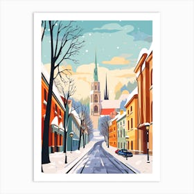 Vintage Winter Travel Illustration Vilnius Lithuania 2 Art Print