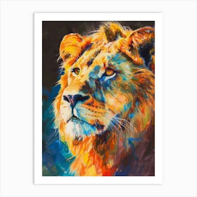 Asiatic Lion Portrait Close Up Fauvist Painting 3 Art Print