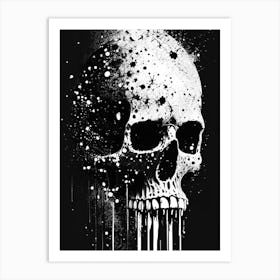 Skull With Splatter Effects 2 Linocut Art Print