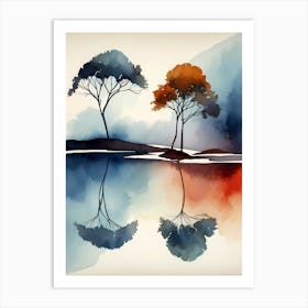 Watercolor Trees On A Lake Art Print