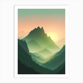 Misty Mountains Vertical Composition In Green Tone 87 Art Print