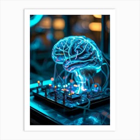 Cybernetic Brain Circuit Infused With Futuristic Design Bioluminescent Neural Pathways Intertwine (1) Art Print