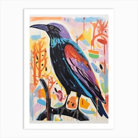 Colourful Bird Painting Crow 2 Art Print