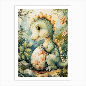 Baby Dinosaur Hatching From An Egg Storybook Style 2 Art Print