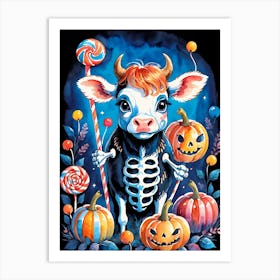 Cute Skeleton Cow Painting Halloween (19) Art Print