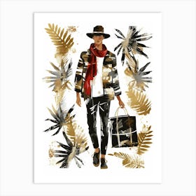 Fashion Man In Hat And Scarf Art Print