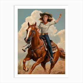 Cowgirl On Horse Vintage Poster 27 Art Print