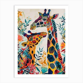 Geometric Colourful Giraffe & Calf 2 Art Print