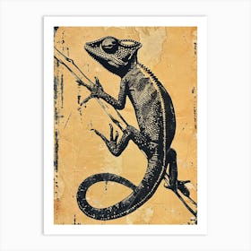 Black Chameleon Block Print 1 Art Print