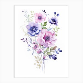 Watercolor Pink And Purple Flowers Art 1 Art Print