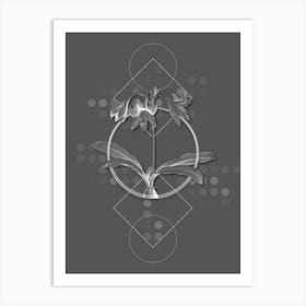 Vintage Netted Veined Amaryllis Botanical with Line Motif and Dot Pattern in Ghost Gray Art Print