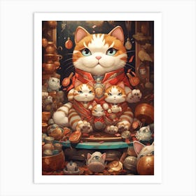 Fortune Cat Detailed Illustration 2 Art Print