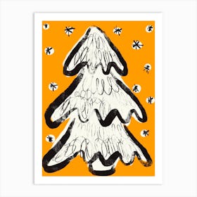 Christmas Tree And Snow (Yellow) Art Print
