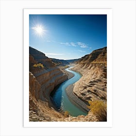 River Valley Narrowing Into A Ravine Showcasing Interplay Of Curvilinear Sediment Deposits And The Art Print