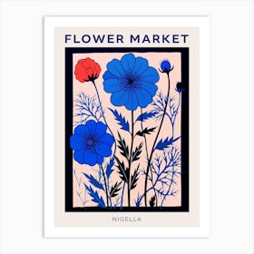 Blue Flower Market Poster Love In A Mist Nigella 6 Art Print