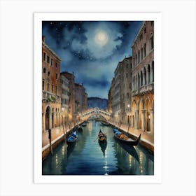 Venice At Night Gondola's Grace Art Print