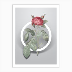 Vintage Red Gallic Rose Minimalist Botanical Geometric Circle on Soft Gray n.0525 Art Print