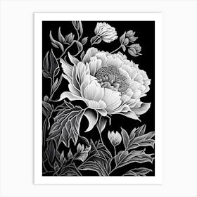 Peony Wildflower Linocut 1 Art Print