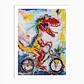 Abstract Dinosaur Riding A Bike Painting 3 Art Print