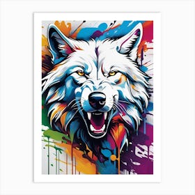 Wolf Painting, White wolf, graffiti, animal, pop art, colorful Art Print