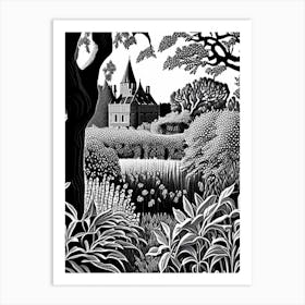 Sissinghurst Castle Garden, 1, United Kingdom Linocut Black And White Vintage Art Print