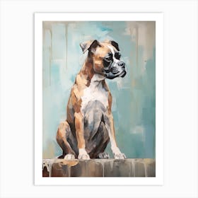Boxer Dog, Painting In Light Teal And Brown 3 Art Print
