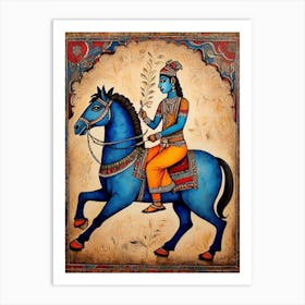 Default Traditional Madhubani Style Painting Of A Man On A Hor 0 Art Print