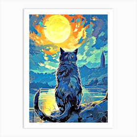 sunset cat art 1 Art Print