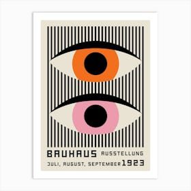 Bauhaus Pink Orange Eyes Geometric Art Print