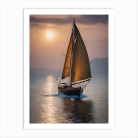 Sailing Boat At Sunset Art Print