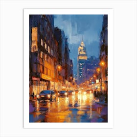 Painting Of Street In Modern Urban City At Evening Art Print