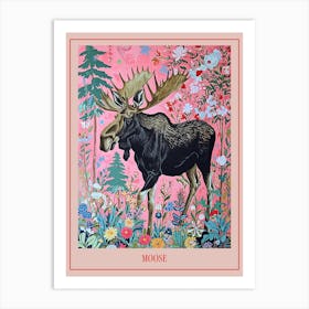 Floral Animal Painting Moose 4 Poster Art Print