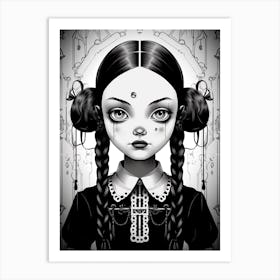 Portrait Of Wednesday Addams Line Art Dark 1 Fan Art Art Print