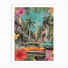 Cuba   Floral Retro Collage Style 4 Art Print