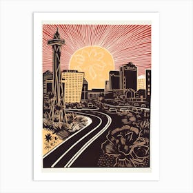 Las Vegas United States Linocut Illustration Style 2 Art Print