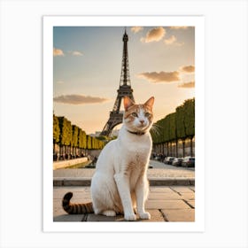 A Feline’s Eye View: Snapshots from Famous Sites Cat In Front Of Eiffel Tower Art Print