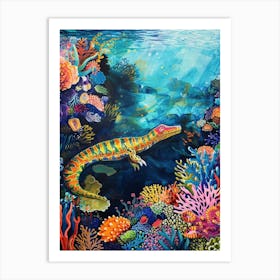 Dinosaur Crocodile Underwater Painting Art Print