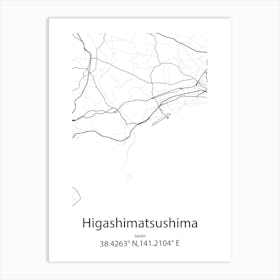 Higashimatsushima,Japan Minimalist Map Art Print