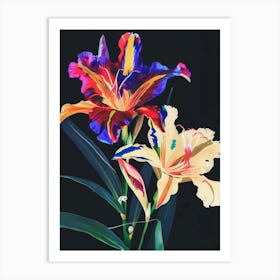 Neon Flowers On Black Gladiolus 1 Art Print