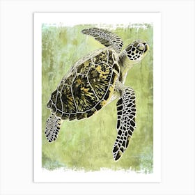 Light Green Tranquil Sea Turtle Art Print