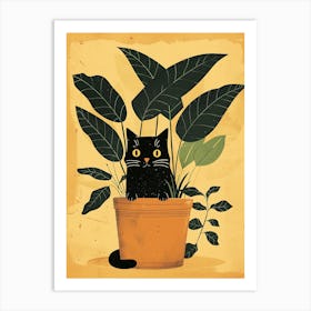 Black Cat In Pot 2 Art Print