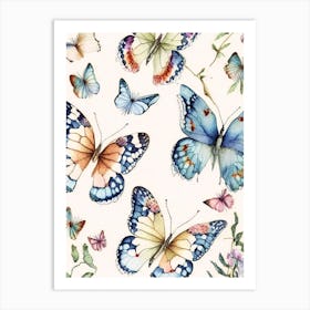 Butterflies Repeat Pattern Watercolour Ink 1 Art Print