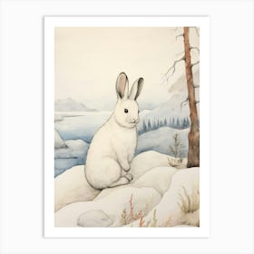 Storybook Animal Watercolour Arctic Hare 3 Art Print