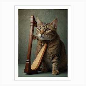 Cat With Harp Art Print