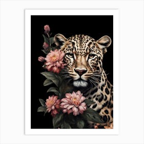 Leopard With Flowers 1 Art Print